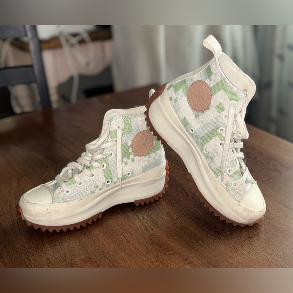 Converse High-Top Sneakers in Green and White